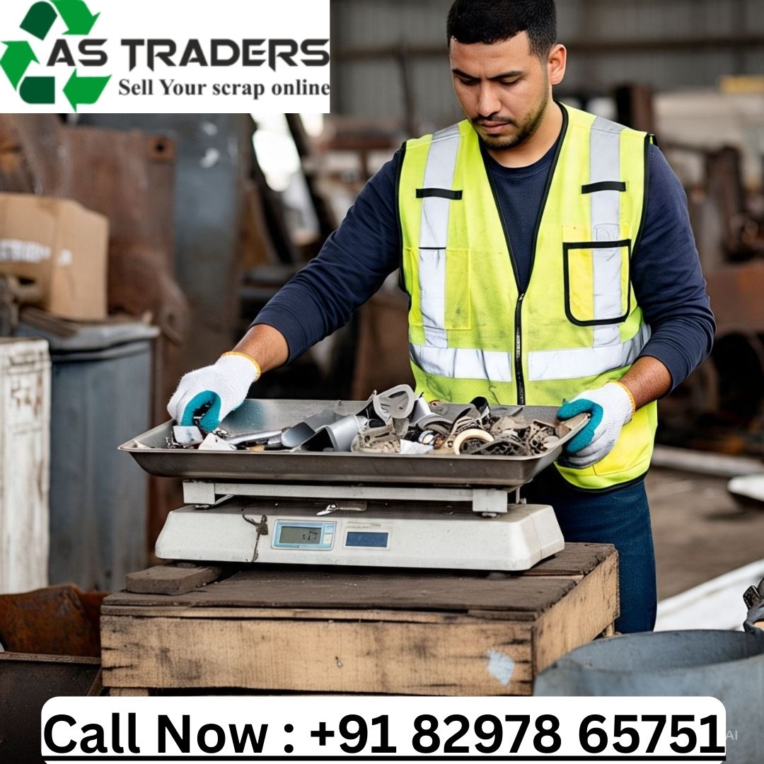 Worker weighing and sorting scrap for doorstep pickup in Hyderabad
